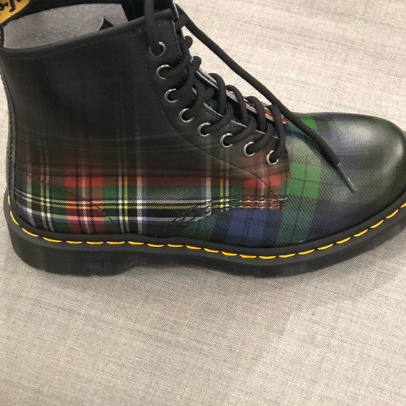 Dr. Martens Black and Red Plaid Lace-Up Boots - Picture 2 of 2
